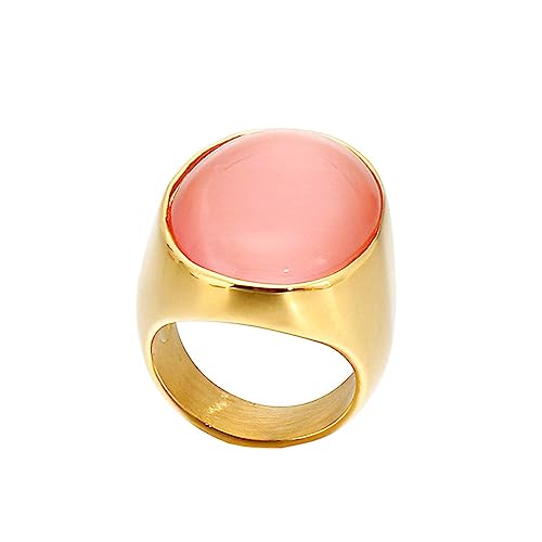 Bihsilin Damen Ring Edelstahl, Personalisierte Ringe mit Rot Stein Siegelring Hochzeit Ring Frauen Nickelfrei Gold Gr.57 (18.1) von Bishilin