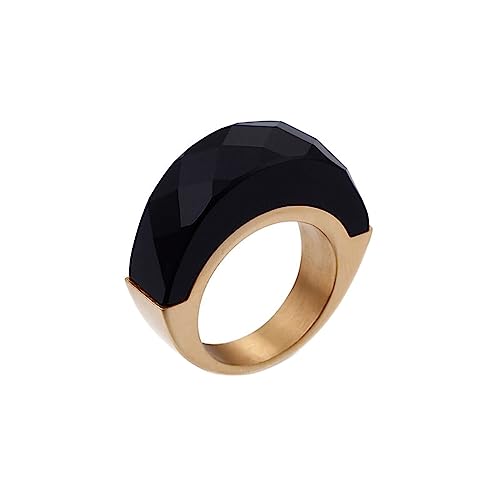 Bihsilin Damen Ring Edelstahl, Personalisierte Ringe mit Schwarz Kristall Hochzeit Ring Frauen Nickelfrei Gold Größe 54 (17.2) von Bishilin