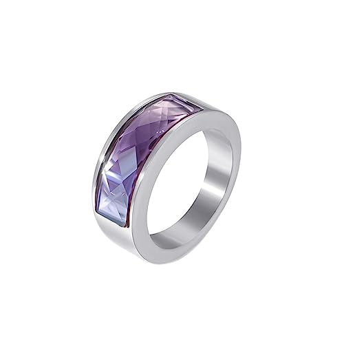 Bihsilin Damen Ring Edelstahl, Personalisierte Ringe mit Violett Kristall Bandring Hochzeit Ring Frauen Nickelfrei Silber Gr.60 (19.1) von Bishilin