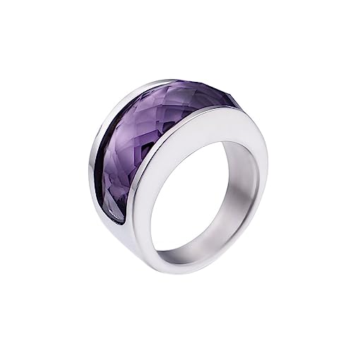 Bihsilin Damen Ring Edelstahl, Personalisierte Ringe mit Violett Kristall Hochzeit Ring Frauen Nickelfrei Silber Gr.60 (19.1) von Bishilin