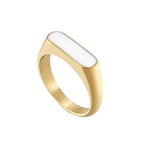 Bihsilin Damen Ring Edelstahl, Personalisierte Ringe mit Weiß Harz Siegelring Hochzeit Ring Frauen Nickelfrei Gold Größe 62 (19.7) von Bishilin