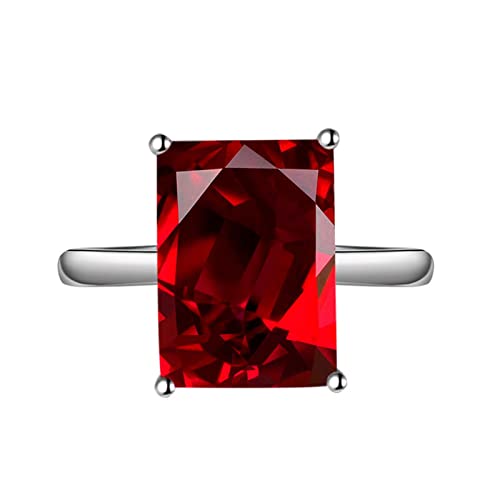 Bihsilin Damen Ring Verstellbar, Versilbert Ring Personalisiert Solitär mit Rot Rechteck Zirkonia Trauringe Eheringe für Frauen von Bishilin