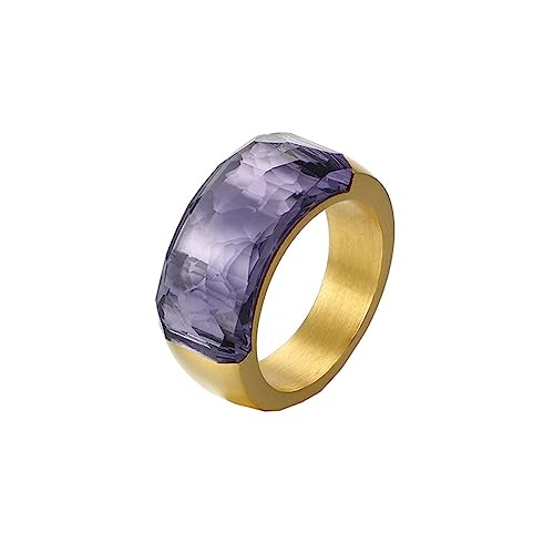 Bihsilin Damen Ringe Edelstahl, Gold Ring Personalisiert 10MM mit Violett Glas Bandring Trauringe Hochzeit Ringe Frauen Nickelfrei Gr.52 (16.6) von Bishilin