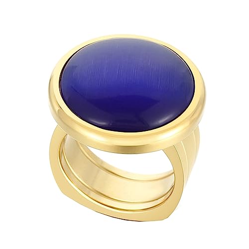 Bihsilin Damen Ringe Edelstahl, Gold Ring Personalisiert Breit mit Dunkelblau Stein Siegelring Trauringe Hochzeit Ringe Frauen Nickelfrei Gr.60 (19.1) von Bishilin