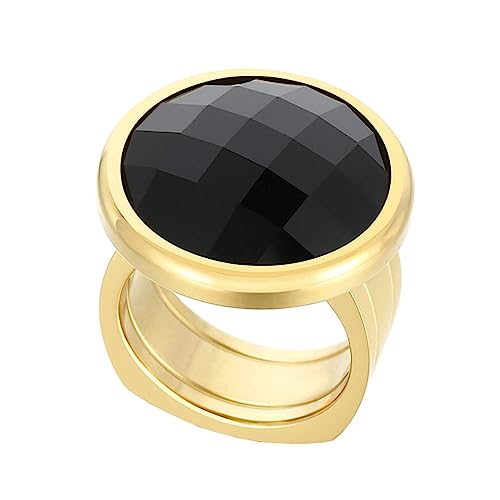 Bihsilin Damen Ringe Edelstahl, Gold Ring Personalisiert Breit mit Schwarz Glas Siegelring Trauringe Hochzeit Ringe Frauen Nickelfrei Gr.60 (19.1) von Bishilin