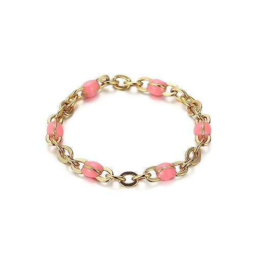 Bihsilin Damen Ringe Edelstahl, Gold Ring Personalisiert Kette mit Rosa Bead Trauringe Hochzeit Ringe Frauen Nickelfrei Gr.52 (16.6) von Bishilin