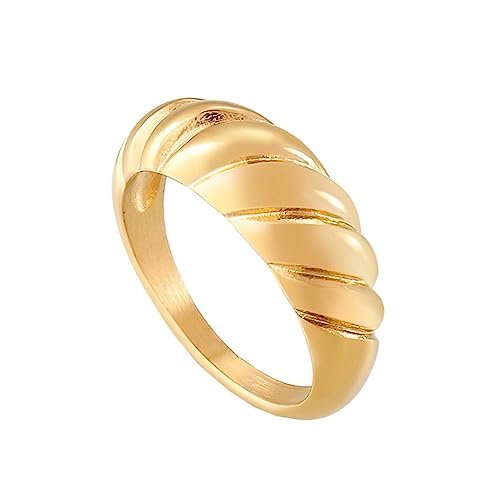 Bihsilin Damen Ringe Edelstahl, Gold Ring Personalisiert Kuppel mit Gemustert Trauringe Hochzeit Ringe Frauen Nickelfrei Größe 60 (19.1) von Bishilin