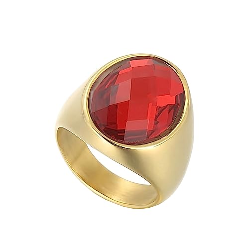 Bihsilin Damen Ringe Edelstahl, Gold Ring Personalisiert mit Rot Glas Siegelring Trauringe Hochzeit Ringe Frauen Nickelfrei Größe 57 (18.1) von Bishilin