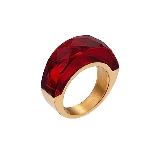 Bihsilin Damen Ringe Edelstahl, Gold Ring Personalisiert mit Rot Kristall Trauringe Hochzeit Ringe Frauen Nickelfrei Größe 54 (17.2) von Bishilin