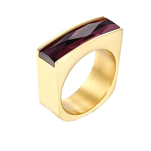 Bihsilin Damen Ringe Edelstahl, Gold Ring Personalisiert mit Violett Rechteck Glas Trauringe Hochzeit Ringe Frauen Nickelfrei Gr.52 (16.6) von Bishilin