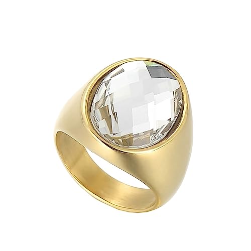 Bihsilin Damen Ringe Edelstahl, Gold Ring Personalisiert mit Weiß Glas Siegelring Trauringe Hochzeit Ringe Frauen Nickelfrei Größe 62 (19.7) von Bishilin
