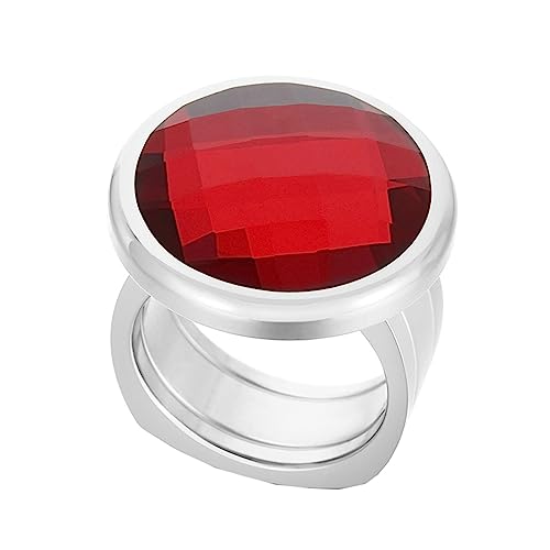 Bihsilin Damen Ringe Edelstahl, Silber Ring Personalisiert Breit mit Rot Glas Siegelring Trauringe Hochzeit Ringe Frauen Nickelfrei Größe 54 (17.2) von Bishilin