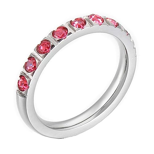 Bihsilin Damen Ringe Edelstahl, Silber Ring Personalisiert Schmal 3MM mit Rosa Zirkonia Trauringe Hochzeit Ringe Frauen Nickelfrei Größe 57 (18.1) von Bishilin