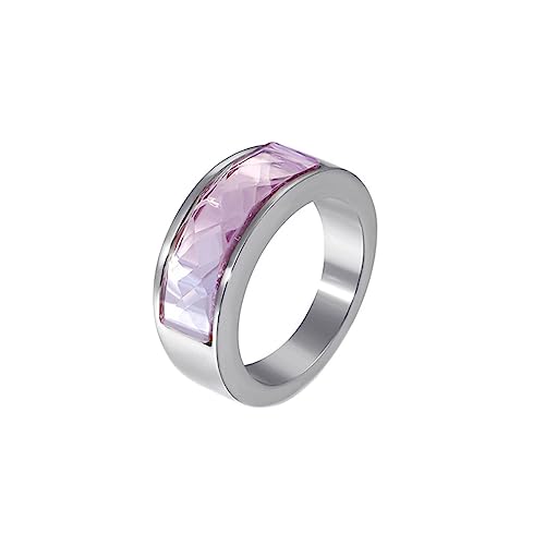 Bihsilin Damen Ringe Edelstahl, Silber Ring Personalisiert mit Lila Kristall Bandring Trauringe Hochzeit Ringe Frauen Nickelfrei Gr.54 (17.2) von Bishilin