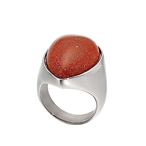 Bihsilin Damen Ringe Edelstahl, Silber Ring Personalisiert mit Rot Braun Tropfen Stein Siegelring Trauringe Hochzeit Ringe Frauen Nickelfrei Größe 60 (19.1) von Bishilin