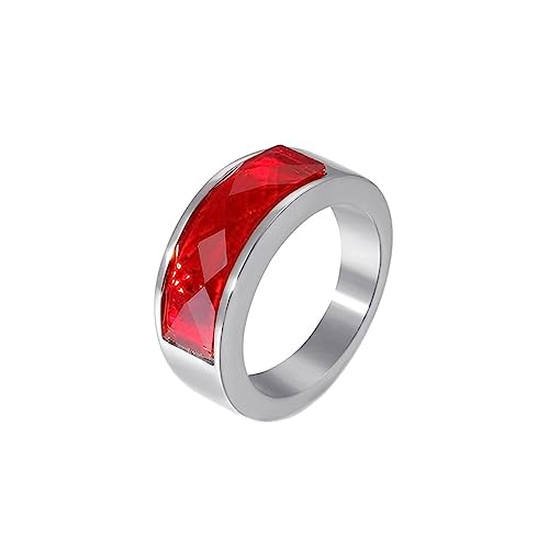 Bihsilin Damen Ringe Edelstahl, Silber Ring Personalisiert mit Rot Kristall Bandring Trauringe Hochzeit Ringe Frauen Nickelfrei Größe 52 (16.6) von Bishilin