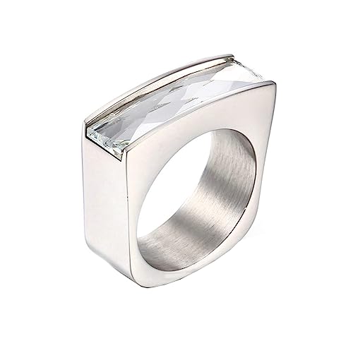 Bihsilin Damen Ringe Edelstahl, Silber Ring Personalisiert mit Weiß Rechteck Glas Trauringe Hochzeit Ringe Frauen Nickelfrei Gr.52 (16.6) von Bishilin