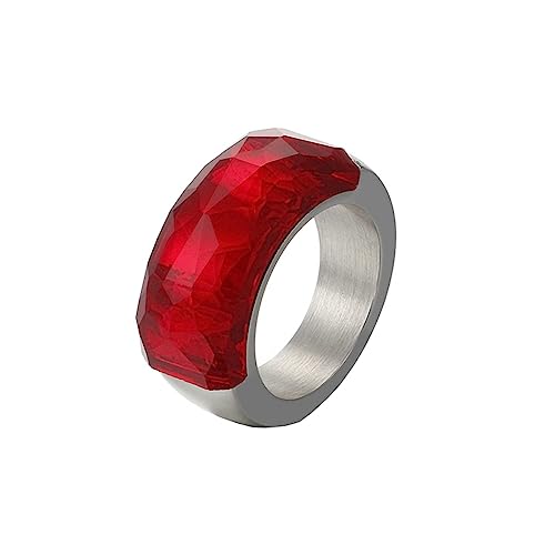 Bihsilin Edelstahl Ringe für Frauen, Hochzeit Ring Damen 10MM mit Rot Glas Bandring Silber Ringe Personalisiert Nickelfrei Gr.60 (19.1) von Bishilin