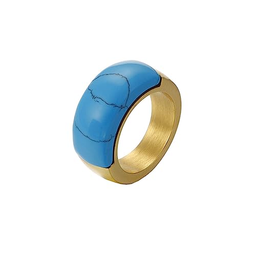 Bihsilin Edelstahl Ringe für Frauen, Hochzeit Ring Damen 10MM mit Türkis Bandring Gold Ringe Personalisiert Nickelfrei Gr.54 (17.2) von Bishilin