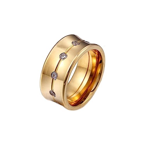 Bihsilin Edelstahl Ringe für Frauen, Hochzeit Ring Damen 10MM mit Zirkonia Bandring Gold Ringe Personalisiert Nickelfrei Gr.52 (16.6) von Bishilin