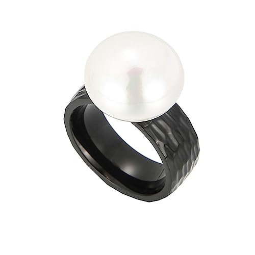 Bihsilin Edelstahl Ringe für Frauen, Hochzeit Ring Damen 8MM Solitär mit Perle Schwarz Ringe Personalisiert Nickelfrei Größe 57 (18.1) von Bishilin