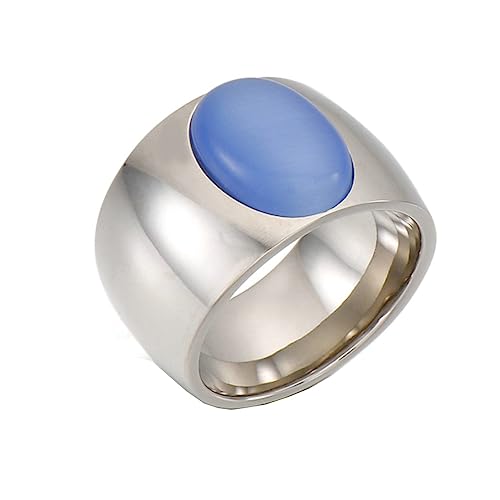 Bihsilin Edelstahl Ringe für Frauen, Hochzeit Ring Damen Breit 15MM mit Blau Stein Bandring Silber Ringe Personalisiert Nickelfrei Größe 60 (19.1) von Bishilin