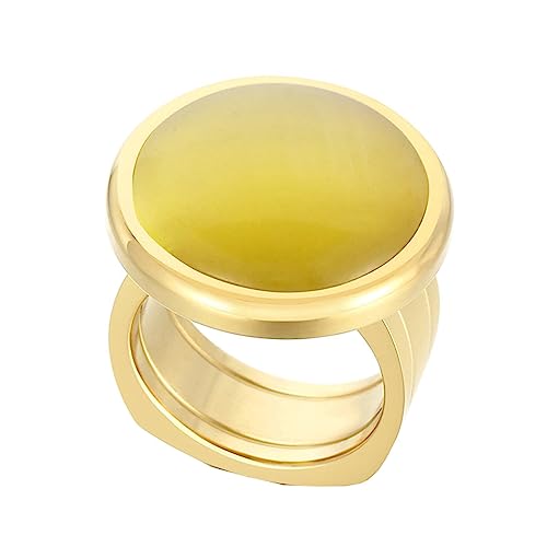 Bihsilin Edelstahl Ringe für Frauen, Hochzeit Ring Damen Breit mit Gelb Stein Siegelring Gold Ringe Personalisiert Nickelfrei Größe 57 (18.1) von Bishilin