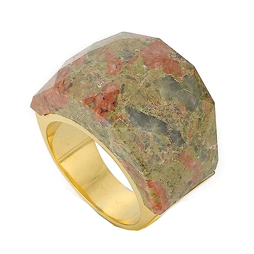 Bihsilin Edelstahl Ringe für Frauen, Hochzeit Ring Damen Breit mit Naturstein Siegelring Gold Ringe Personalisiert Nickelfrei Gr.54 (17.2) von Bishilin