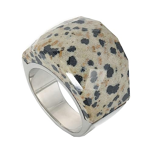 Bihsilin Edelstahl Ringe für Frauen, Hochzeit Ring Damen Breit mit Naturstein Siegelring Silber Ringe Personalisiert Nickelfrei Gr.57 (18.1) von Bishilin