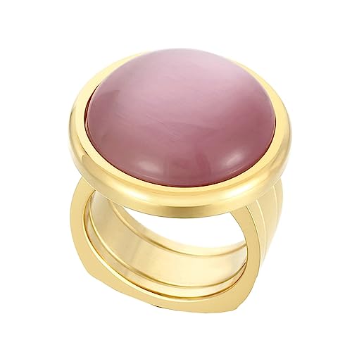 Bihsilin Edelstahl Ringe für Frauen, Hochzeit Ring Damen Breit mit Rosa Stein Siegelring Gold Ringe Personalisiert Nickelfrei Gr.60 (19.1) von Bishilin