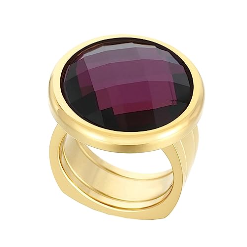 Bihsilin Edelstahl Ringe für Frauen, Hochzeit Ring Damen Breit mit Violett Glas Siegelring Gold Ringe Personalisiert Nickelfrei Größe 60 (19.1) von Bishilin