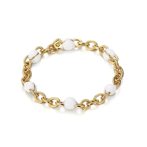 Bihsilin Edelstahl Ringe für Frauen, Hochzeit Ring Damen Kette mit Weiß Bead Gold Ringe Personalisiert Nickelfrei Größe 54 (17.2) von Bishilin