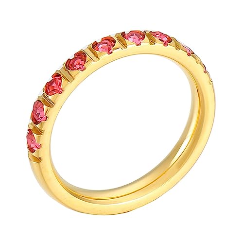 Bihsilin Edelstahl Ringe für Frauen, Hochzeit Ring Damen Schmal 3MM mit Rosa Zirkonia Gold Ringe Personalisiert Nickelfrei Gr.60 (19.1) von Bishilin