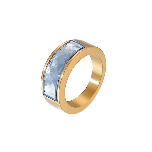 Bihsilin Edelstahl Ringe für Frauen, Hochzeit Ring Damen mit Blau Kristall Bandring Gold Ringe Personalisiert Nickelfrei Gr.52 (16.6) von Bishilin