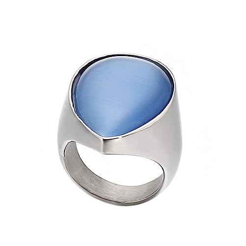 Bihsilin Edelstahl Ringe für Frauen, Hochzeit Ring Damen mit Blau Tropfen Stein Siegelring Silber Ringe Personalisiert Nickelfrei Gr.57 (18.1) von Bishilin