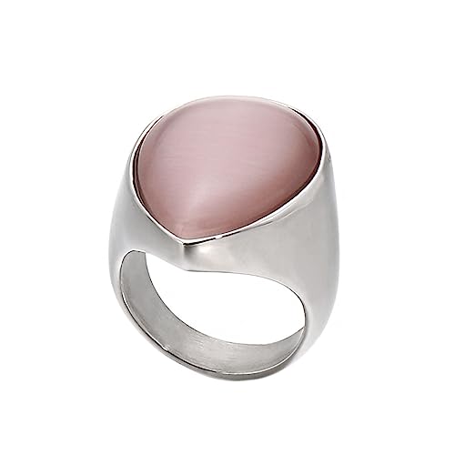 Bihsilin Edelstahl Ringe für Frauen, Hochzeit Ring Damen mit Rosa Tropfen Stein Siegelring Silber Ringe Personalisiert Nickelfrei Größe 60 (19.1) von Bishilin