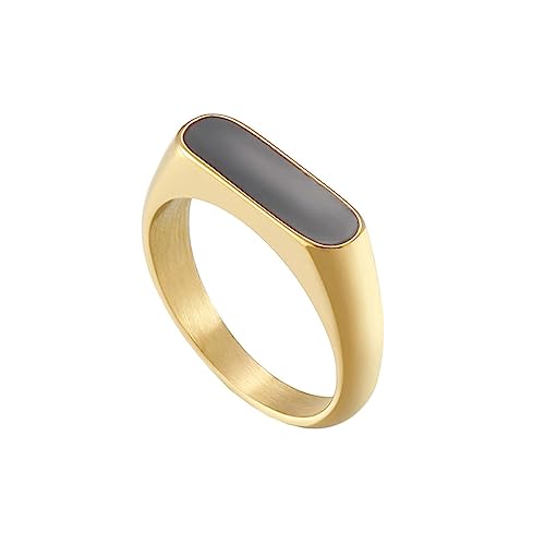 Bihsilin Edelstahl Ringe für Frauen, Hochzeit Ring Damen mit Schwarz Harz Siegelring Gold Ringe Personalisiert Nickelfrei Größe 54 (17.2) von Bishilin