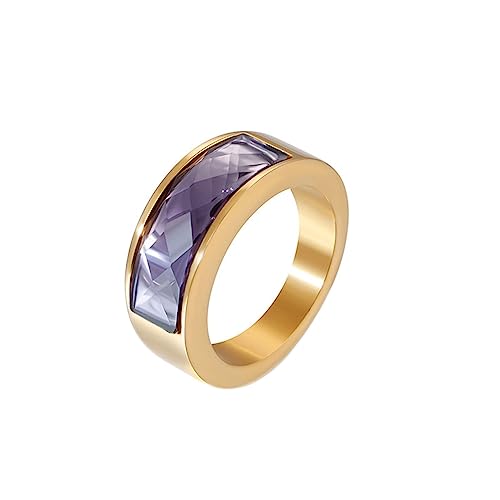 Bihsilin Edelstahl Ringe für Frauen, Hochzeit Ring Damen mit Violett Kristall Bandring Gold Ringe Personalisiert Nickelfrei Größe 60 (19.1) von Bishilin