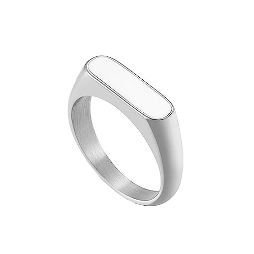 Bihsilin Edelstahl Ringe für Frauen, Hochzeit Ring Damen mit Weiß Harz Siegelring Silber Ringe Personalisiert Nickelfrei Größe 52 (16.6) von Bishilin