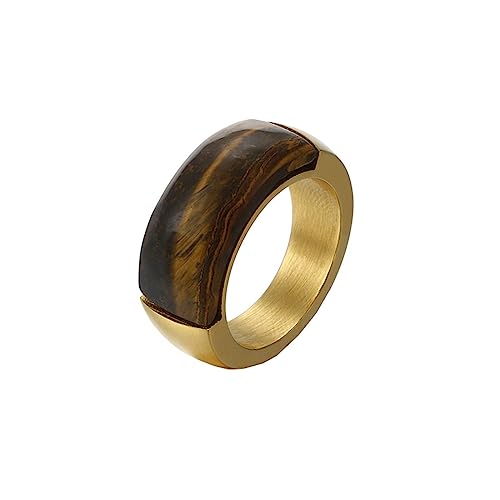 Bihsilin Frauen Ring Edelstahl, Damen Ringe 10MM mit Braun Stein Bandring Eheringe Hochzeit Ring Personalisiert Gold Größe 54 (17.2) von Bishilin