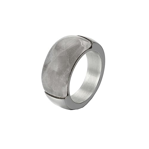 Bihsilin Frauen Ring Edelstahl, Damen Ringe 10MM mit Grau Stein Bandring Eheringe Hochzeit Ring Personalisiert Silber Größe 52 (16.6) von Bishilin