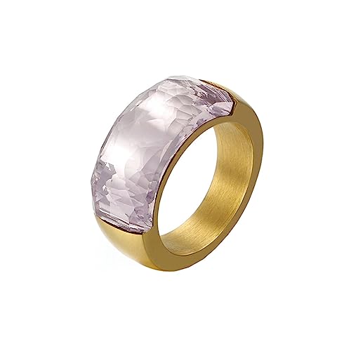 Bihsilin Frauen Ring Edelstahl, Damen Ringe 10MM mit Rosa Stein Bandring Eheringe Hochzeit Ring Personalisiert Gold Größe 57 (18.1) von Bishilin