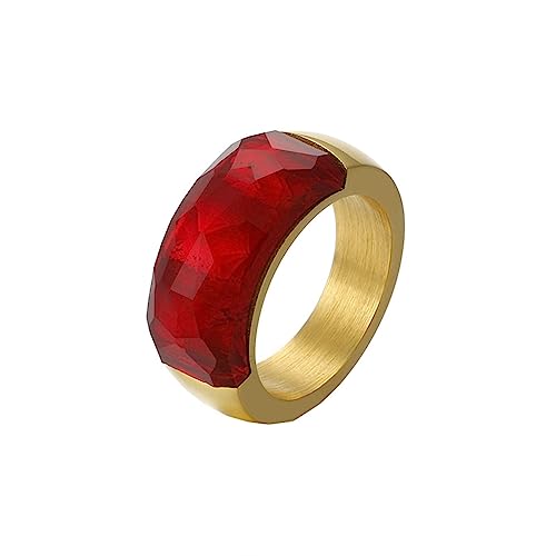 Bihsilin Frauen Ring Edelstahl, Damen Ringe 10MM mit Rot Glas Bandring Eheringe Hochzeit Ring Personalisiert Gold Gr.52 (16.6) von Bishilin
