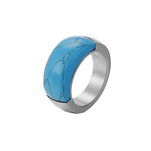 Bihsilin Frauen Ring Edelstahl, Damen Ringe 10MM mit Türkis Bandring Eheringe Hochzeit Ring Personalisiert Silber Gr.57 (18.1) von Bishilin