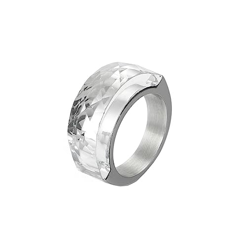 Bihsilin Frauen Ring Edelstahl, Damen Ringe 10MM mit Weiß Stein Bandring Eheringe Hochzeit Ring Personalisiert Silber Gr.54 (17.2) von Bishilin