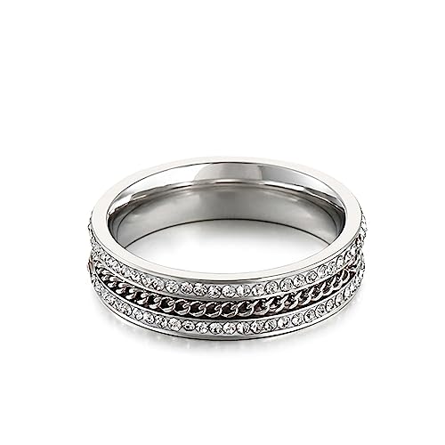 Bihsilin Frauen Ring Edelstahl, Damen Ringe 3.5MM mit Kette und Zirkonia Eheringe Hochzeit Ring Personalisiert Silber Größe 54 (17.2) von Bishilin