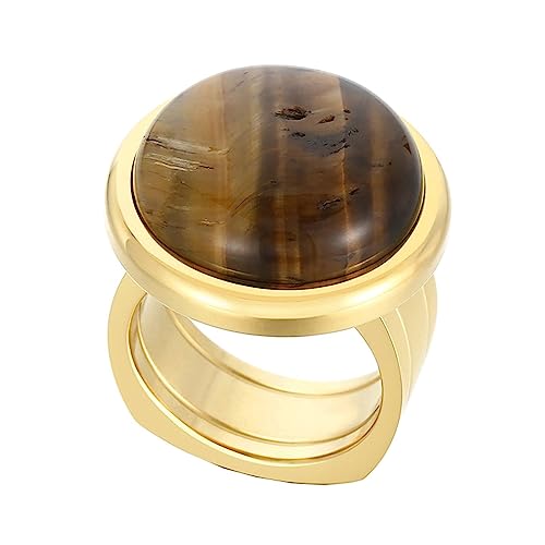 Bihsilin Frauen Ring Edelstahl, Damen Ringe Breit mit Braun Naturstein Siegelring Eheringe Hochzeit Ring Personalisiert Gold Gr.60 (19.1) von Bishilin