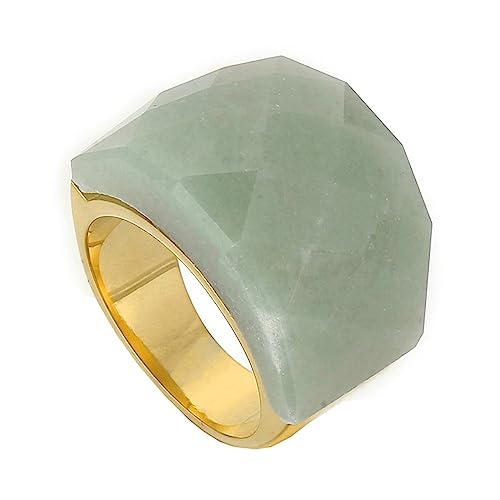 Bihsilin Frauen Ring Edelstahl, Damen Ringe Breit mit Naturstein Siegelring Eheringe Hochzeit Ring Personalisiert Gold Gr.52 (16.6) von Bishilin