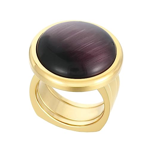 Bihsilin Frauen Ring Edelstahl, Damen Ringe Breit mit Violett Stein Siegelring Eheringe Hochzeit Ring Personalisiert Gold Gr.57 (18.1) von Bishilin