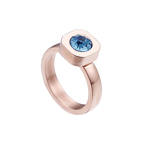 Bihsilin Frauen Ring Edelstahl, Damen Ringe Solitär mit Blau Zirkonia Eheringe Hochzeit Ring Personalisiert Rosegold Größe 52 (16.6) von Bishilin